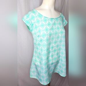The Limited Mint & White Geometric Print Cap Sleeve Blouse Size S